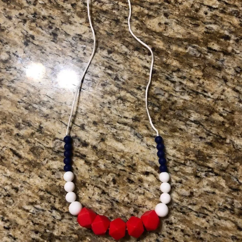 Red, White & Blue Silcone Teething Necklace NK1529 Handmade NWT Boutique